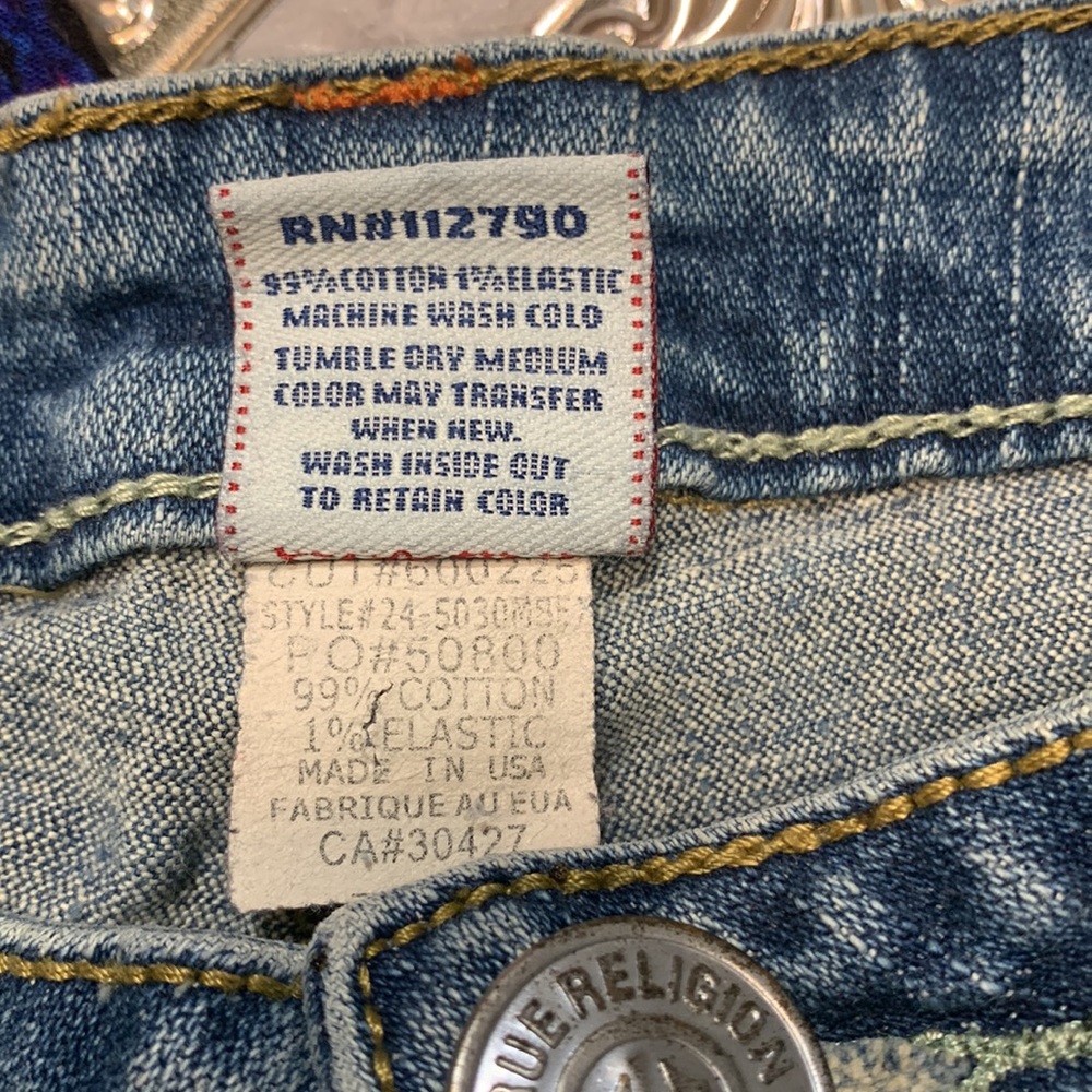 🌹Y2K VINTAGE TRUE RELIGION • Low Rise Stretch Cut Blue Denim Shorts - Picture 7 of 14